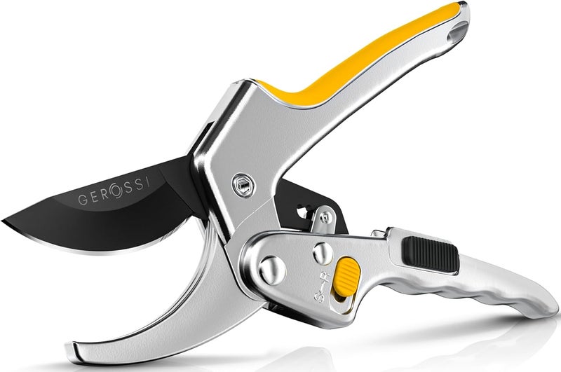 GEROSSI Ratchet Pruning Shears for Gardening Heavy Duty - Increases Cutting Power 3x - Perfect Ratchet Pruners for Weak Hands & Arthritis - 8” Anvil Garden Clippers - Sharp Blade for Effortless Cutting-Yellow - Image 1